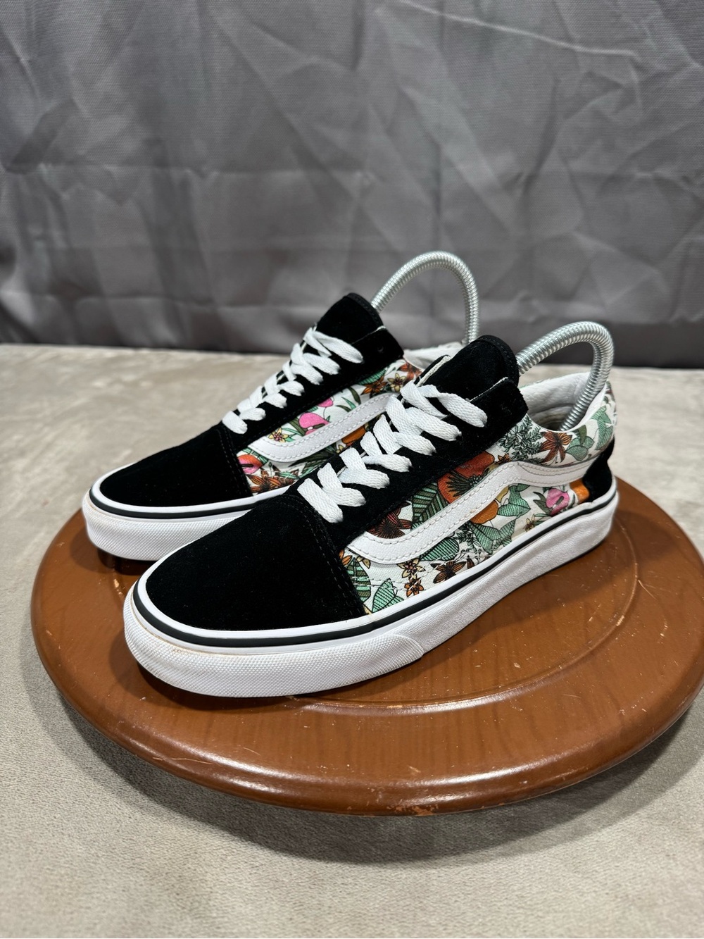 Vans Black Suede Sneakers with Floral Canvas Panels